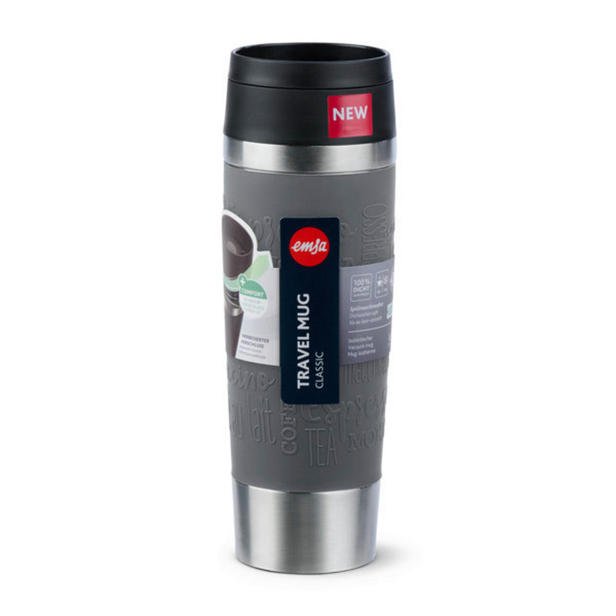 THERMOBECHER TRAVEL MUG 0,5 L  - Grau, Basics, Kunststoff/Metall (0,5l) - Emsa