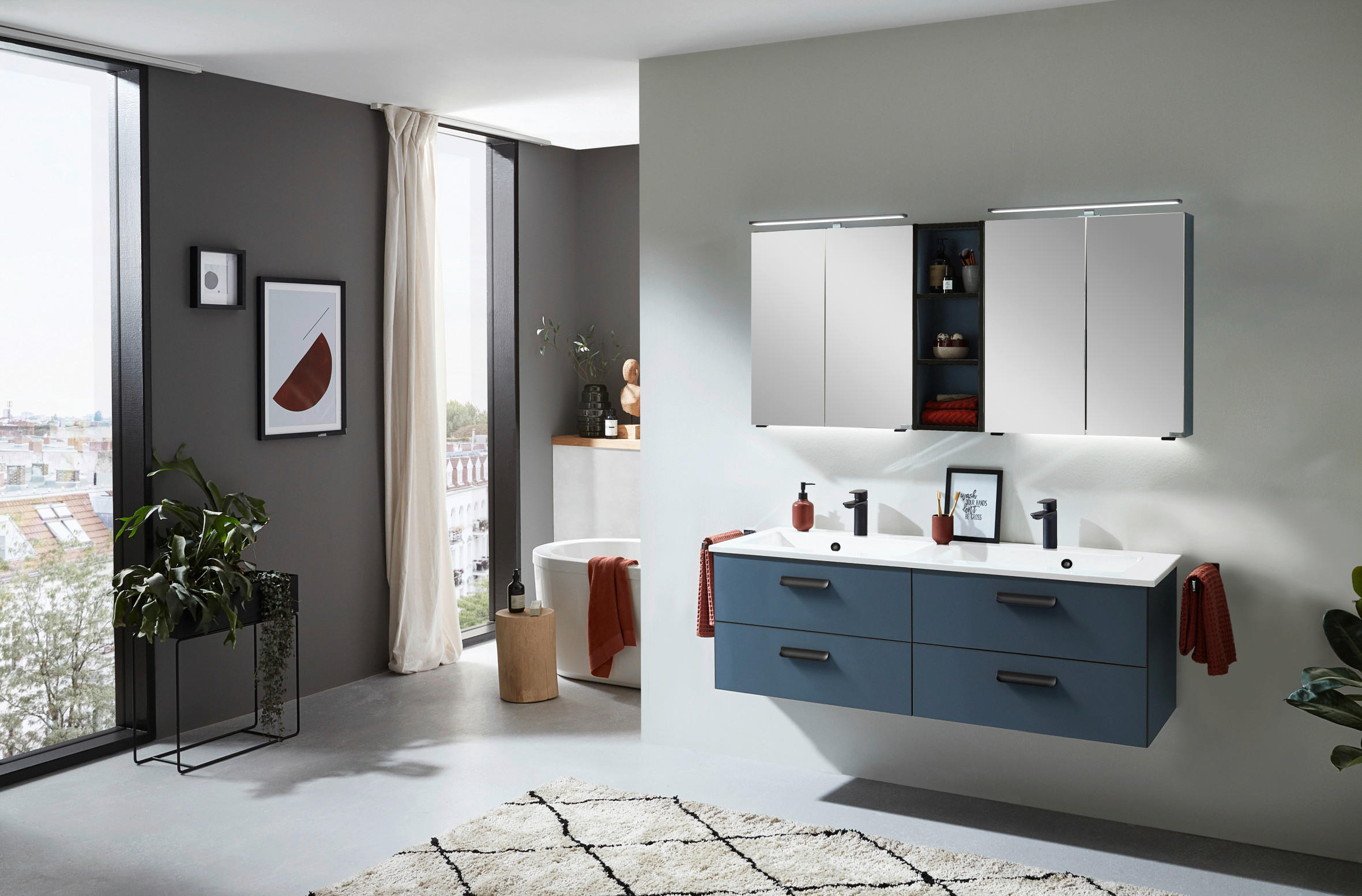 SPIEGELSCHRANK 155/70,3/17,3 cm  - Silberfarben/Dunkelblau, MODERN, Glas/Holzwerkstoff (155/70,3/17,3cm) - Dieter Knoll