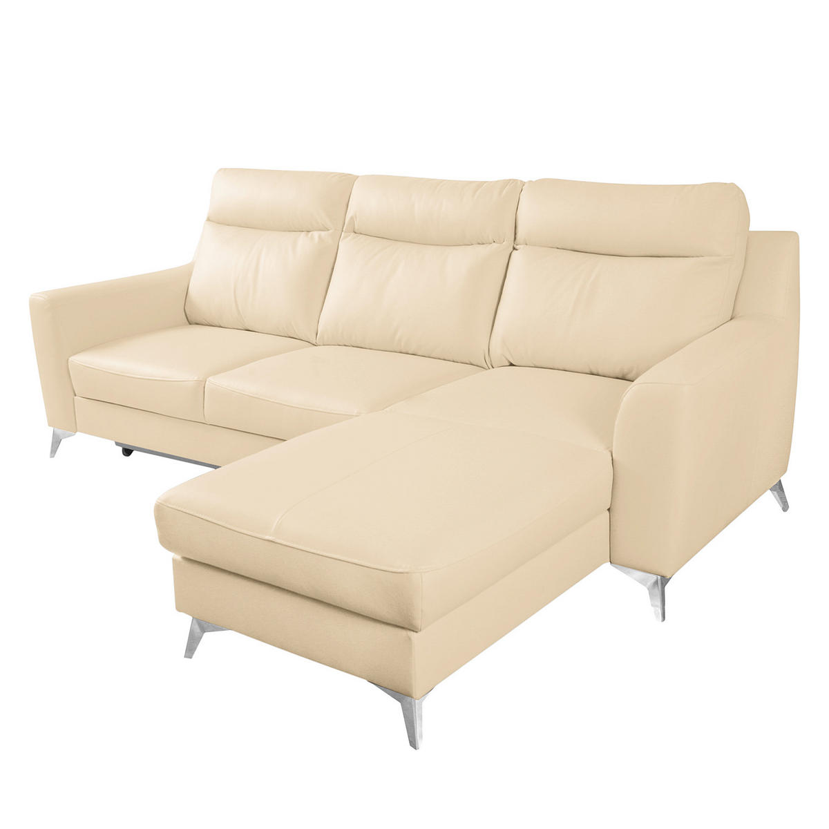 ECKSOFA Lederlook Echtleder Beige  - Chromfarben/Beige, Design, Leder/Textil (236/168cm) - Livetastic