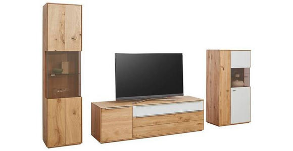 WOHNWAND in Weiß, Eichefarben 330/204/50 cm - Eichefarben/Silberfarben, Design, Glas/Holz (330/204/50cm) - Waldwelt