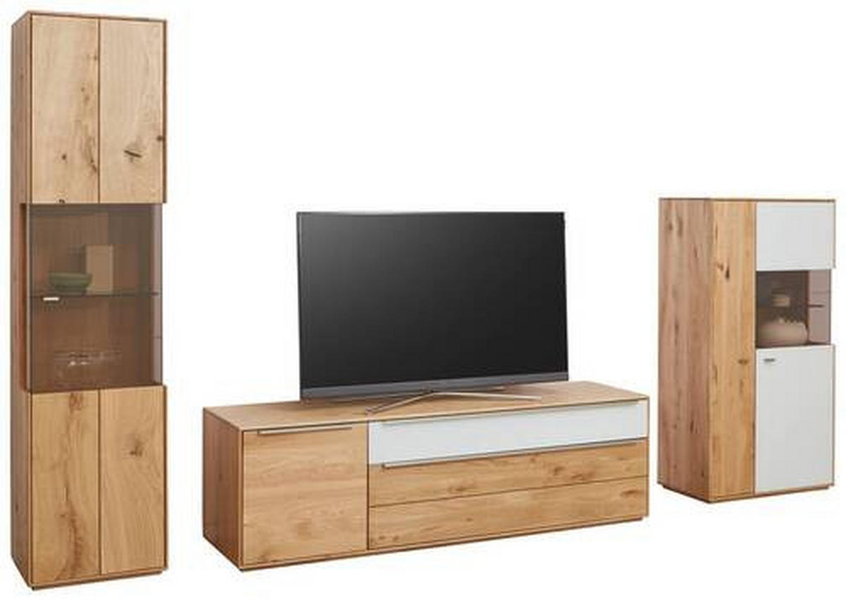 WOHNWAND  in Weiß, Eichefarben  330/204/50 cm  - Eichefarben/Silberfarben, Design, Glas/Holz (330/204/50cm) - Waldwelt