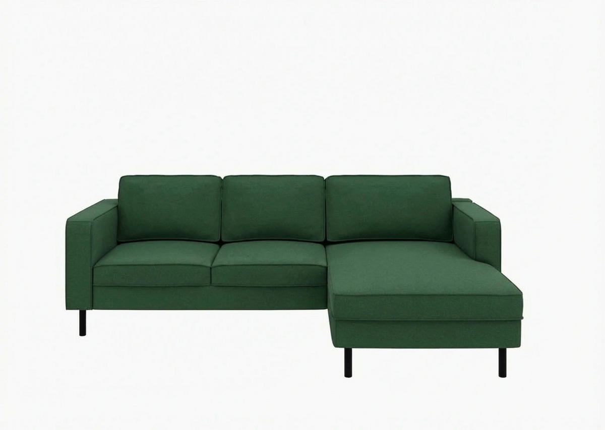 ECKSCHLAFSOFA WATKINS  mit Schlafen auf Sitzhöhe, Rücken echt, Armteil links, Armteil rechts Struktur Dunkelgrün  - Dunkelgrün/Schwarz, MODERN, Textil/Metall (232/161cm) - Trendmanufaktur