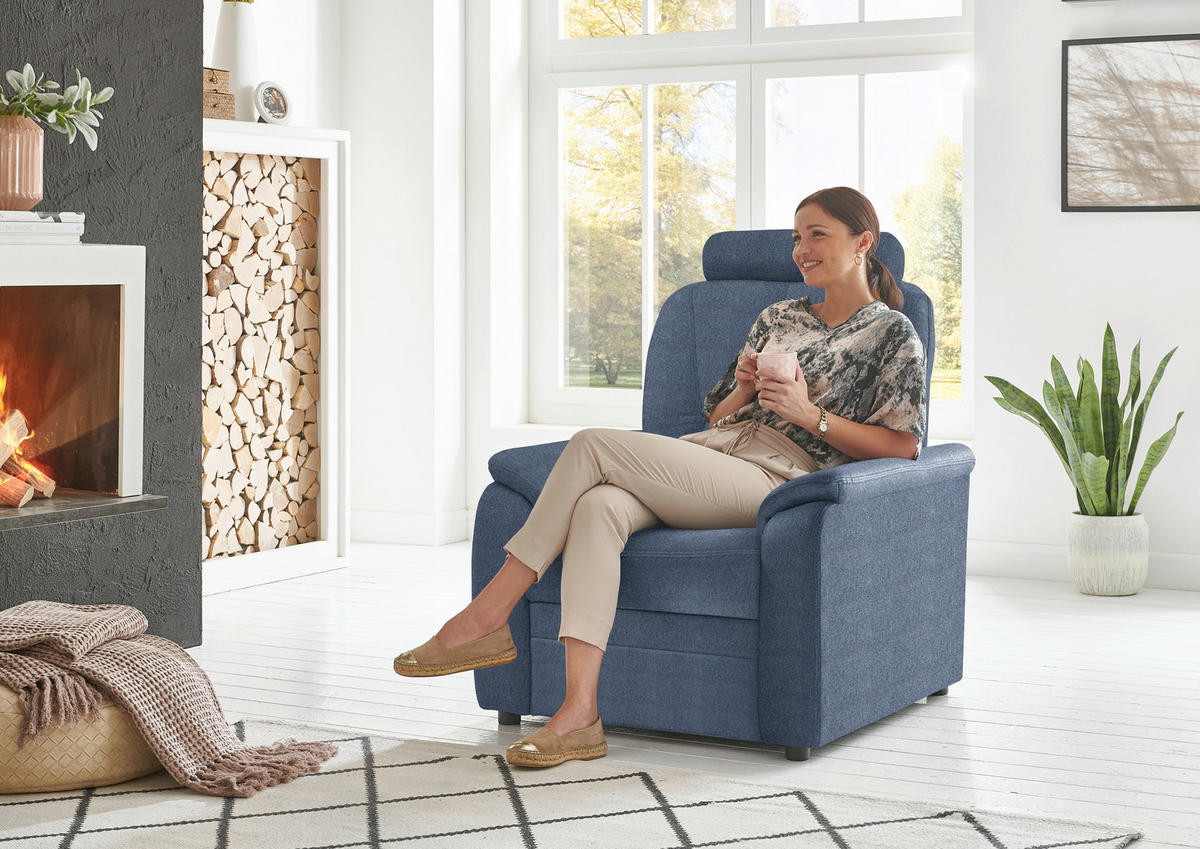 FERNSEHSESSEL in Chenille Blau  - Blau/Schwarz, KONVENTIONELL, Kunststoff/Textil (90/96/89cm) - Beldomo Comfort