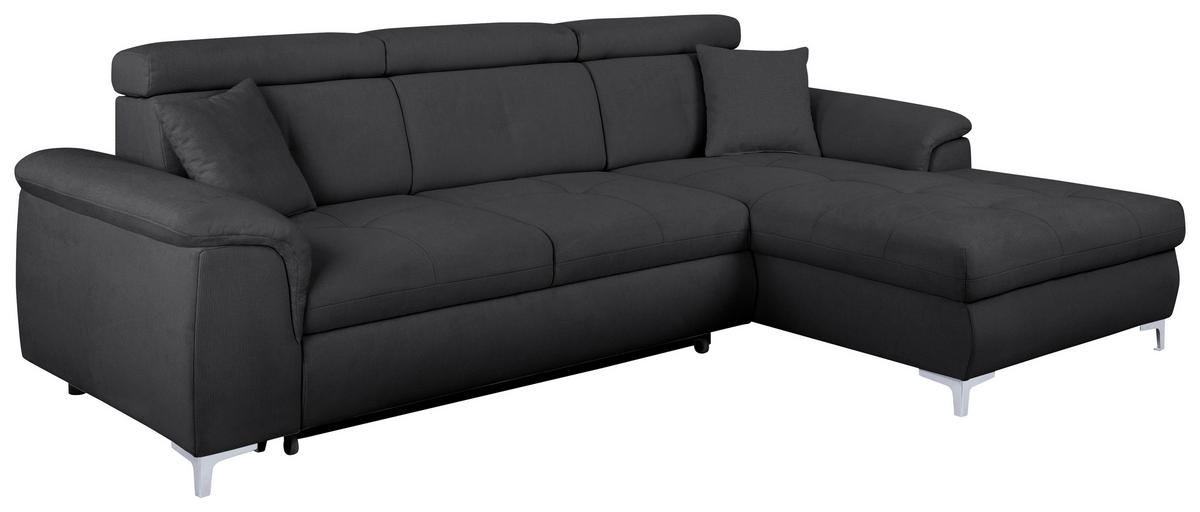 ECKSOFA Dunkelgrau Flachgewebe  - Chromfarben/Dunkelgrau, KONVENTIONELL, Textil/Metall (268/175cm) - Carryhome