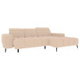 ECKSOFA Beige Flachgewebe Sitztiefenverstellung, Kopfteilverstellung, Rücken echt  - Beige/Schwarz, KONVENTIONELL, Kunststoff/Textil (273/171cm) - Carryhome