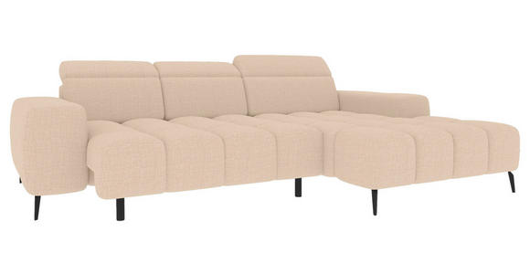 ECKSOFA Beige Flachgewebe Sitztiefenverstellung, Kopfteilverstellung, Rücken echt  - Beige/Schwarz, KONVENTIONELL, Kunststoff/Textil (273/171cm) - Carryhome