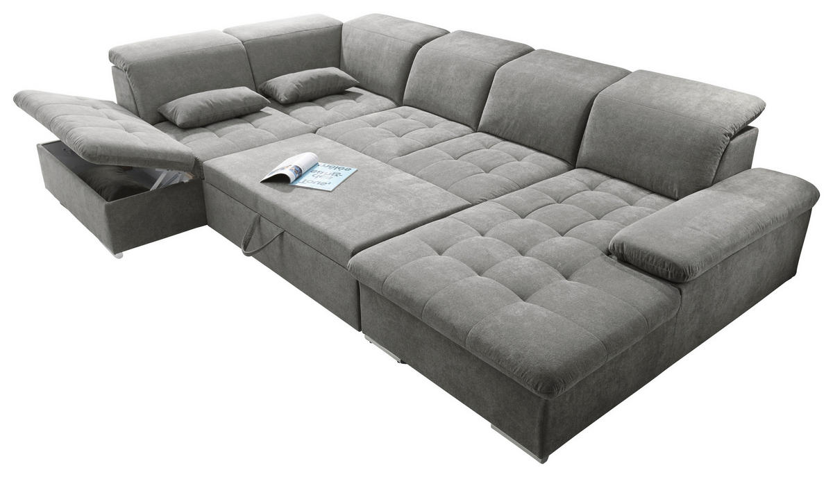 WOHNLANDSCHAFT Schlammfarben Mikrovelours  - Schlammfarben/Silberfarben, KONVENTIONELL, Kunststoff/Textil (240/340/188cm) - MID.YOU