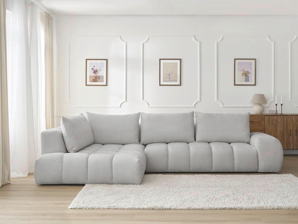 ECKSOFA Ottomane links  EVEREST Hellgrau Struktur  - Hellgrau/Schwarz, MODERN, Kunststoff/Textil (210/352cm)