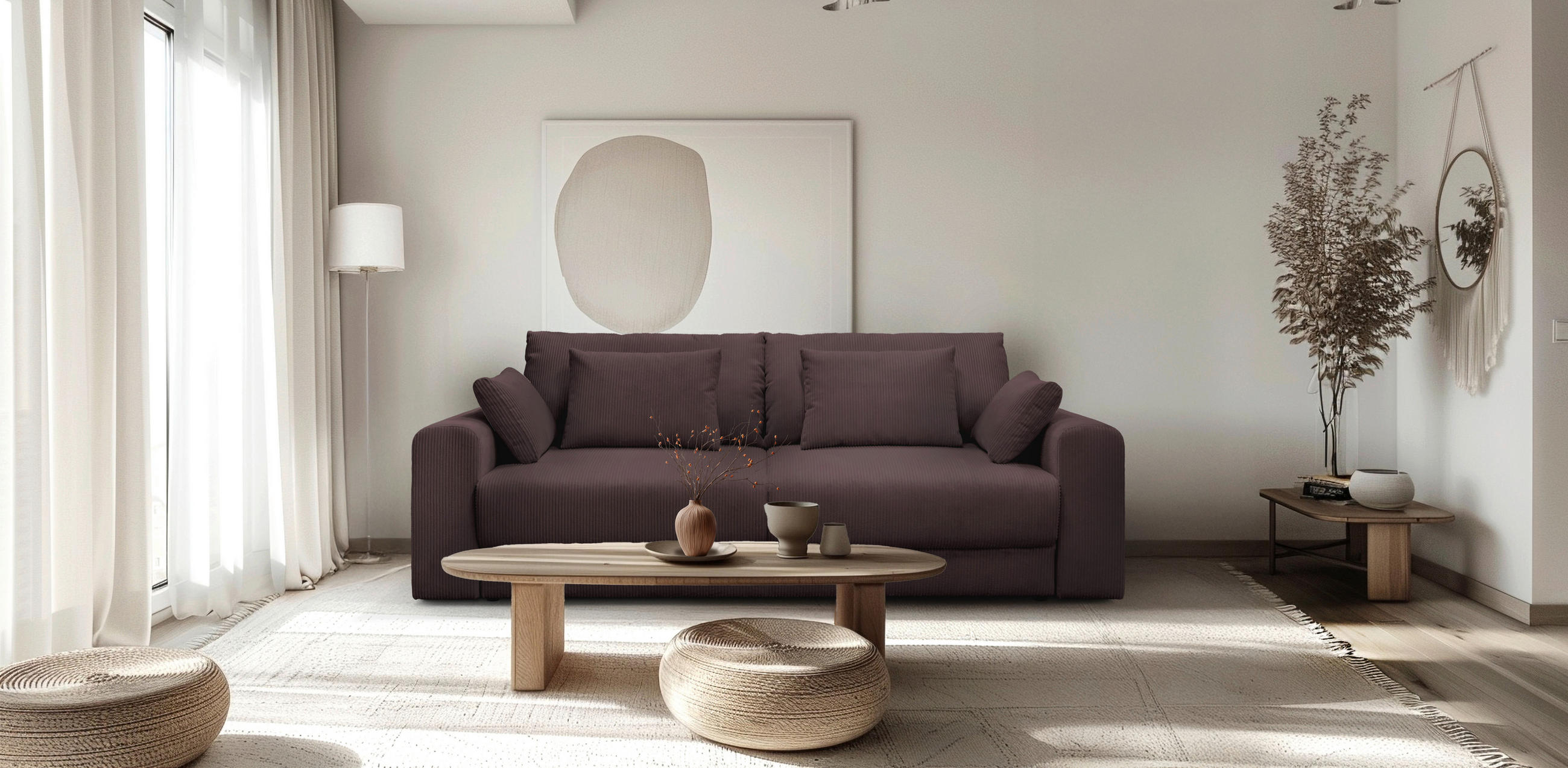 3-SITZER-SOFA MEGA Cord Braun  - Schwarz/Braun, Design, Textil (252/94/126cm) - MID.YOU