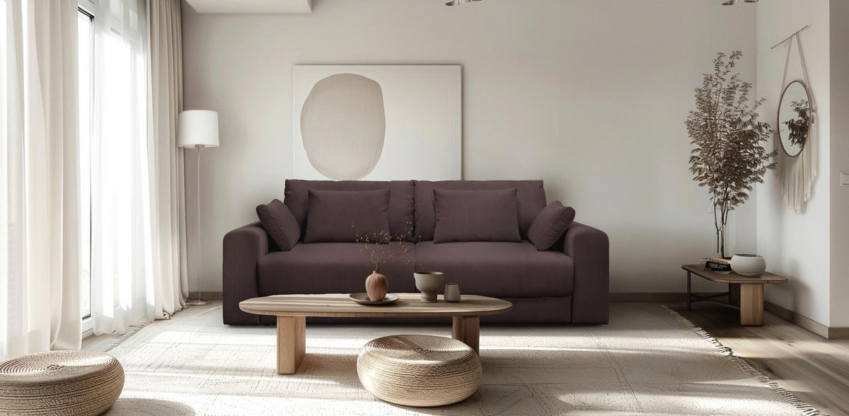 3-SITZER-SOFA MEGA Cord Braun  - Schwarz/Braun, Design, Textil (252/94/126cm) - MID.YOU