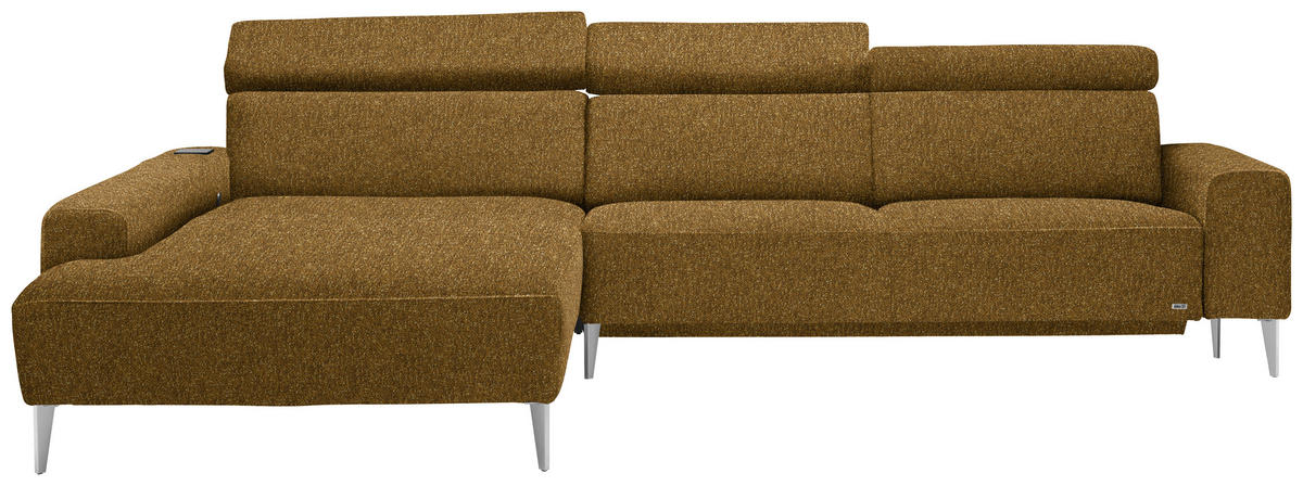 ECKSOFA  in Mikrovelours Senfgelb  205/308 cm  - Senfgelb/Alufarben, Design, Textil/Metall (205/308cm) - Sedda
