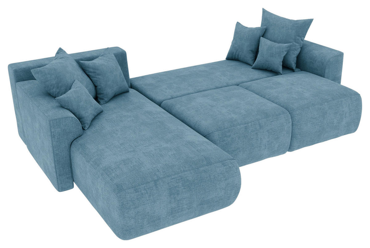 ECKSOFA in Samt Blau  195/293 cm  - Chromfarben/Blau, KONVENTIONELL, Kunststoff/Textil (195/293cm) - Carryhome