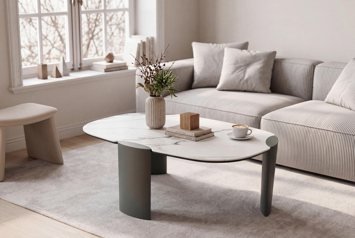 COUCHTISCH 105/65/38 cm oval Anthrazit, Weiß  - Anthrazit/Weiß, Design, Keramik/Holzwerkstoff (105/65/38cm) - Novel