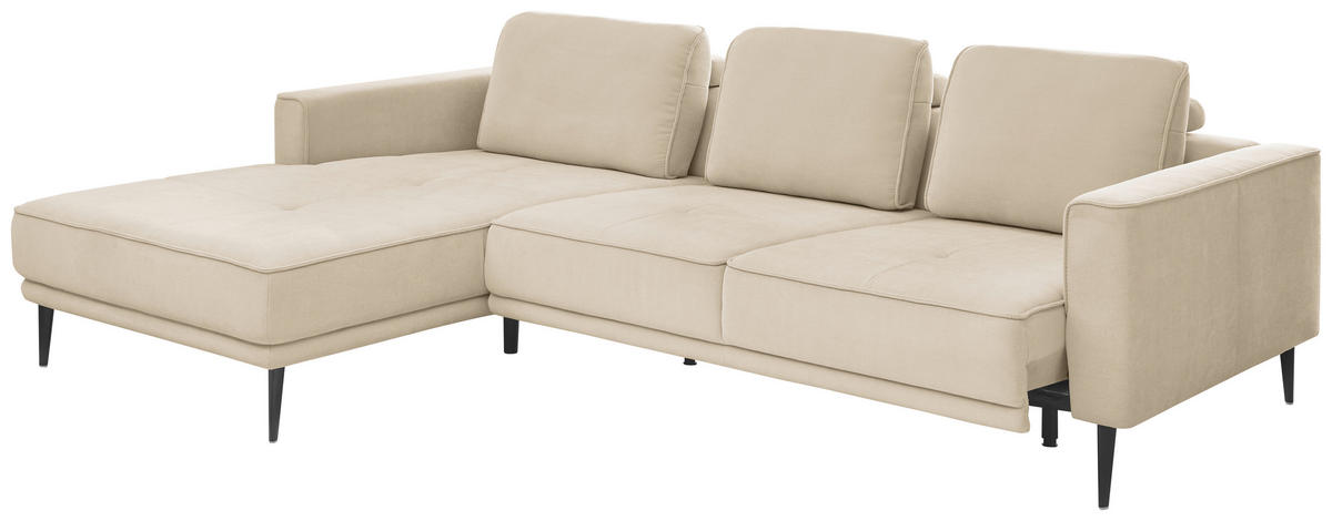 ECKSOFA Naturfarben Flachgewebe  - Schwarz/Naturfarben, KONVENTIONELL, Textil/Metall (193/279cm) - SetOne by Musterring