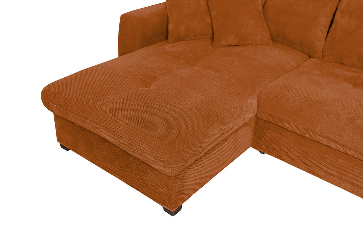 ECKSOFA LORENZO in Struktur Rostfarben Liegefläche im Originalstoff  188/302 cm  - Rostfarben/Schwarz, Design, Textil/Metall (188/302cm) - P & B