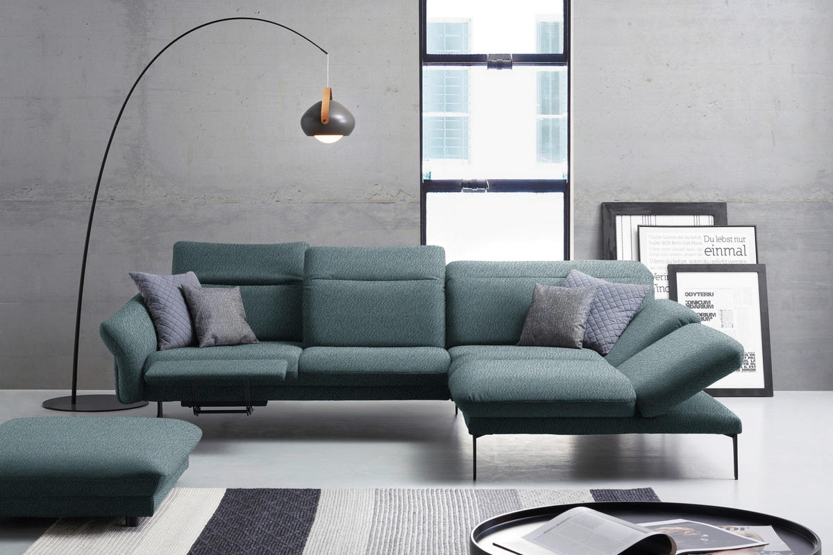 ECKSOFA in Webstoff Hellblau  - Anthrazit/Hellblau, Design, Textil/Metall (299/203cm) - Himolla