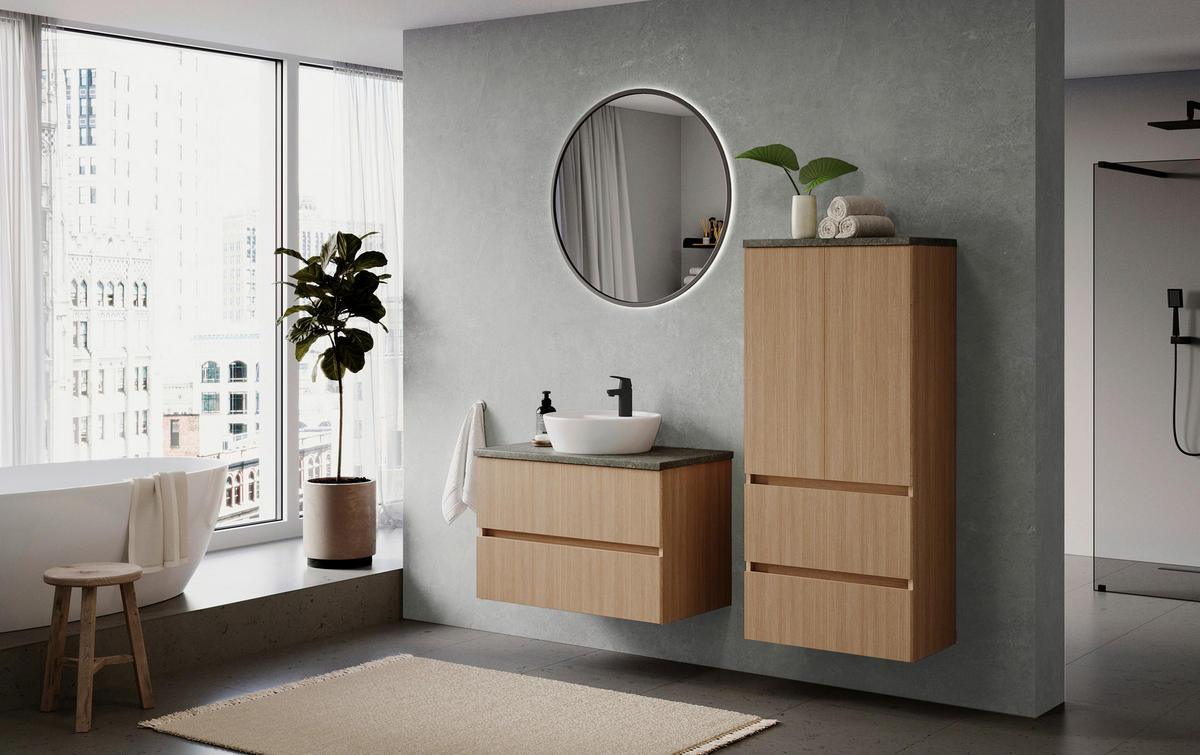 MIDISCHRANK 60/131/35 cm  - Sandfarben/Eichefarben, KONVENTIONELL, Holzwerkstoff/Kunststoff (60/131/35cm) - Xora