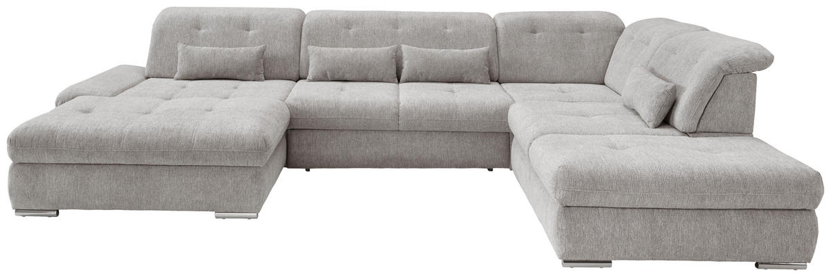 WOHNLANDSCHAFT in Chenille Silberfarben  - Chromfarben/Silberfarben, Design, Textil/Metall (195/376/254cm) - Livetastic