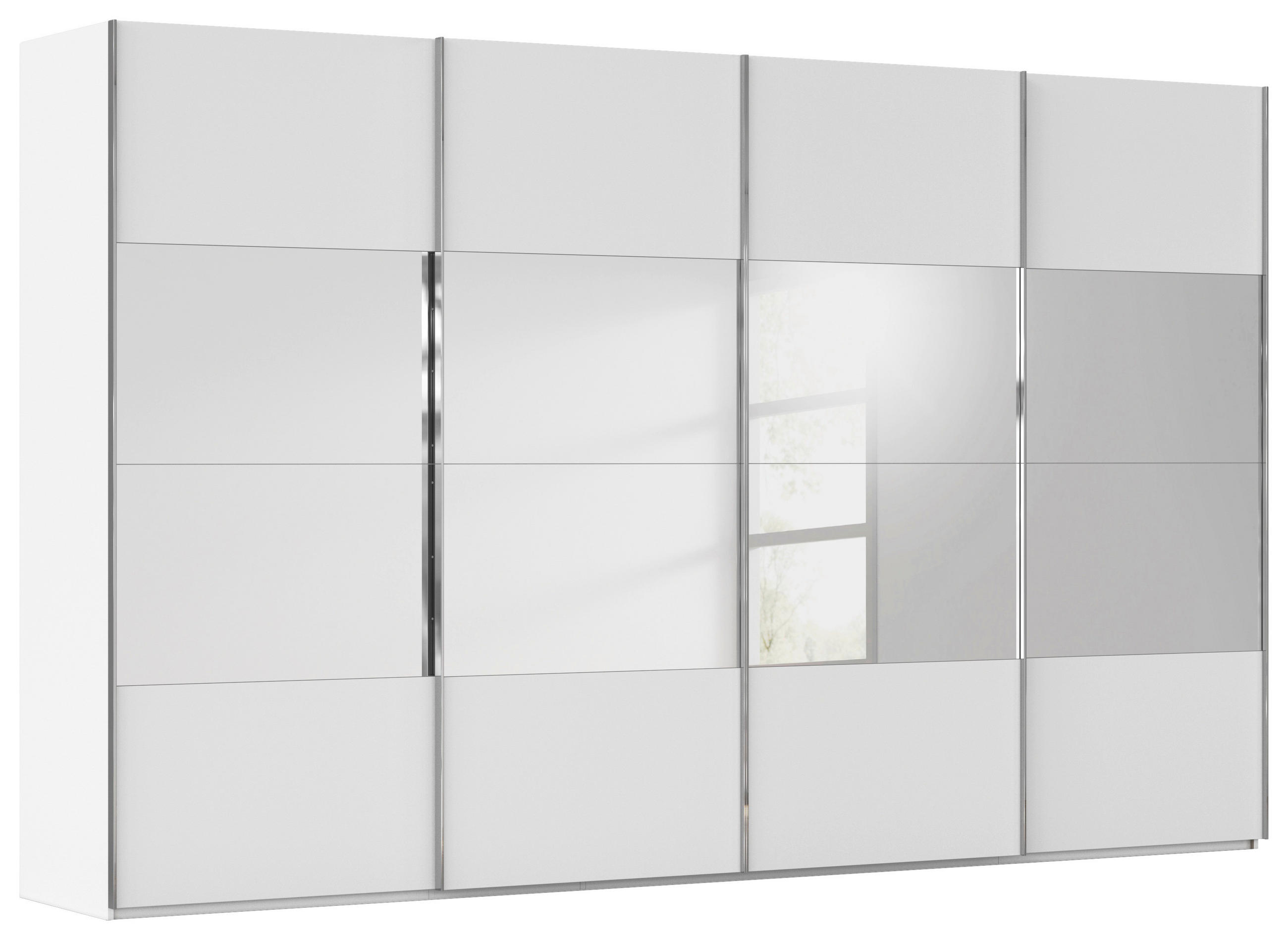 SCHWEBETÜRENSCHRANK in Weiß  - Chromfarben/Weiß, Design, Glas/Holzwerkstoff (361/223/68cm) - Novel