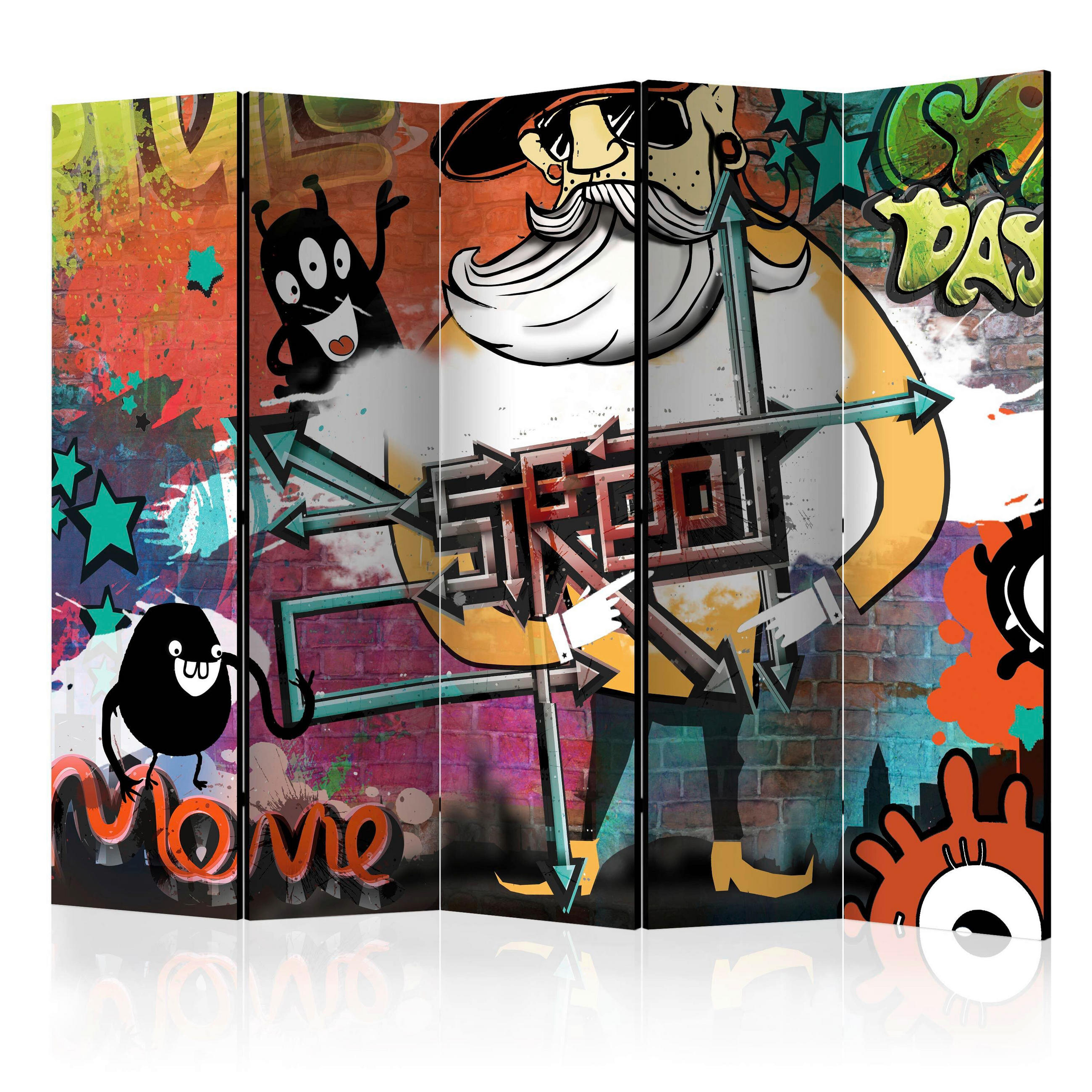 PARAVENT mit 5  Flügel - Multicolor, Basics, Holz/Textil (225/172/3cm) - artgeist