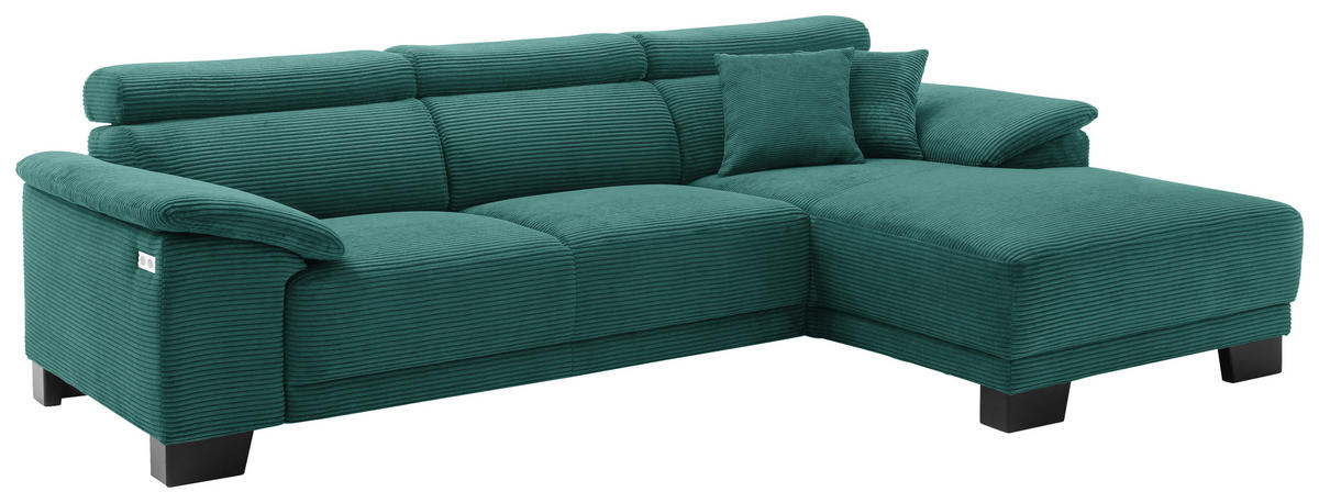 ECKSOFA in Cord Waldgrün  - Waldgrün/Schwarz, Design, Holz/Textil (270/174cm) - Pure Home Lifestyle