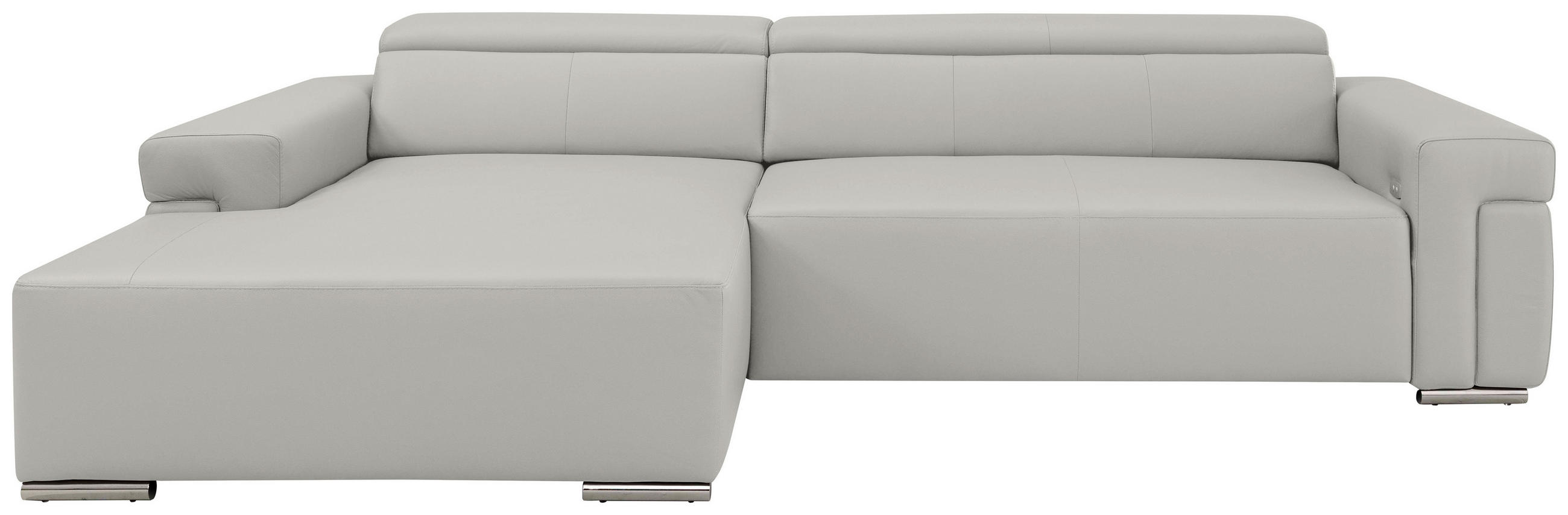 Ecksofa inkl. Funktion DUA Beige Echtleder  - Chromfarben/Beige, Design, Leder/Metall (170/293cm) - Novel