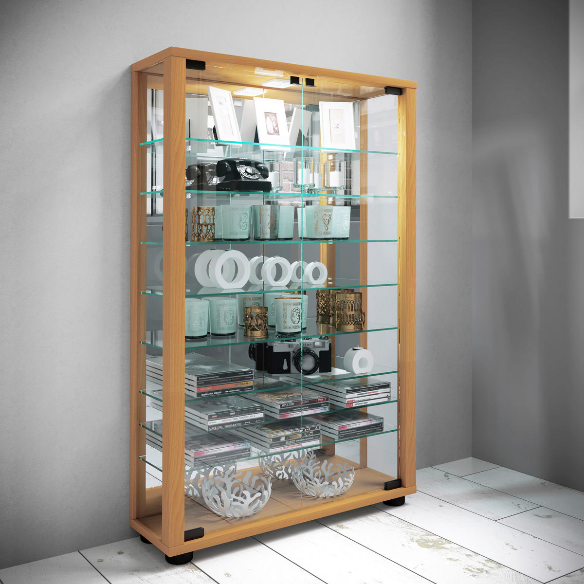 VITRINE in Buchefarben  - Buchefarben, Modern, Glas/Holzwerkstoff (59/91,3/18cm) - MID.YOU