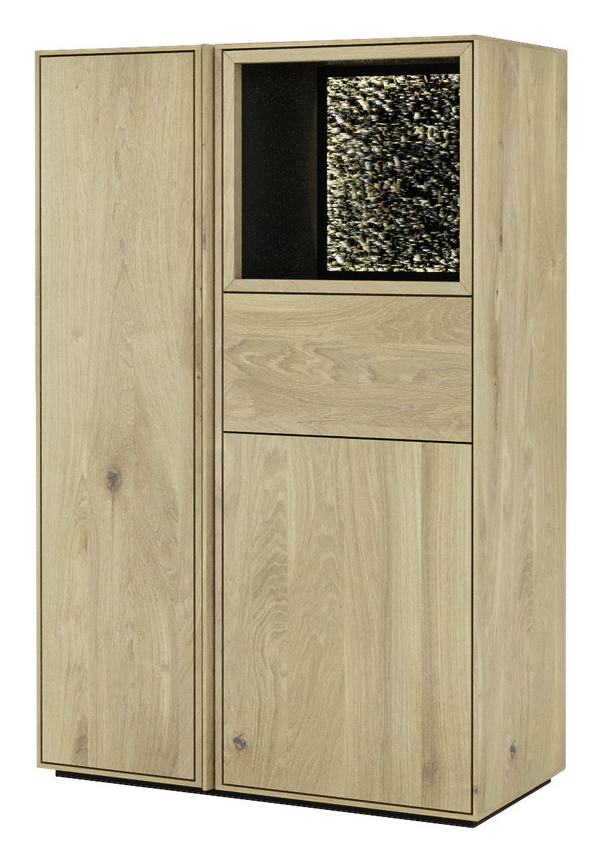 HIGHBOARD Eichefarben  83,4/127,5/41 cm  - Eichefarben, Natur, Glas/Leder (83,4/127,5/41cm) - Cassando