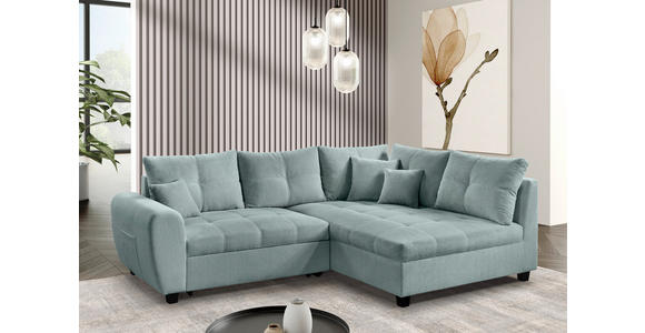 ECKSOFA Mintgrün Plüsch Zierkissen, Rückenkissen, Schlaffunktion, Rücken echt  - Schwarz/Mintgrün, KONVENTIONELL, Kunststoff/Textil (249/175cm) - Carryhome