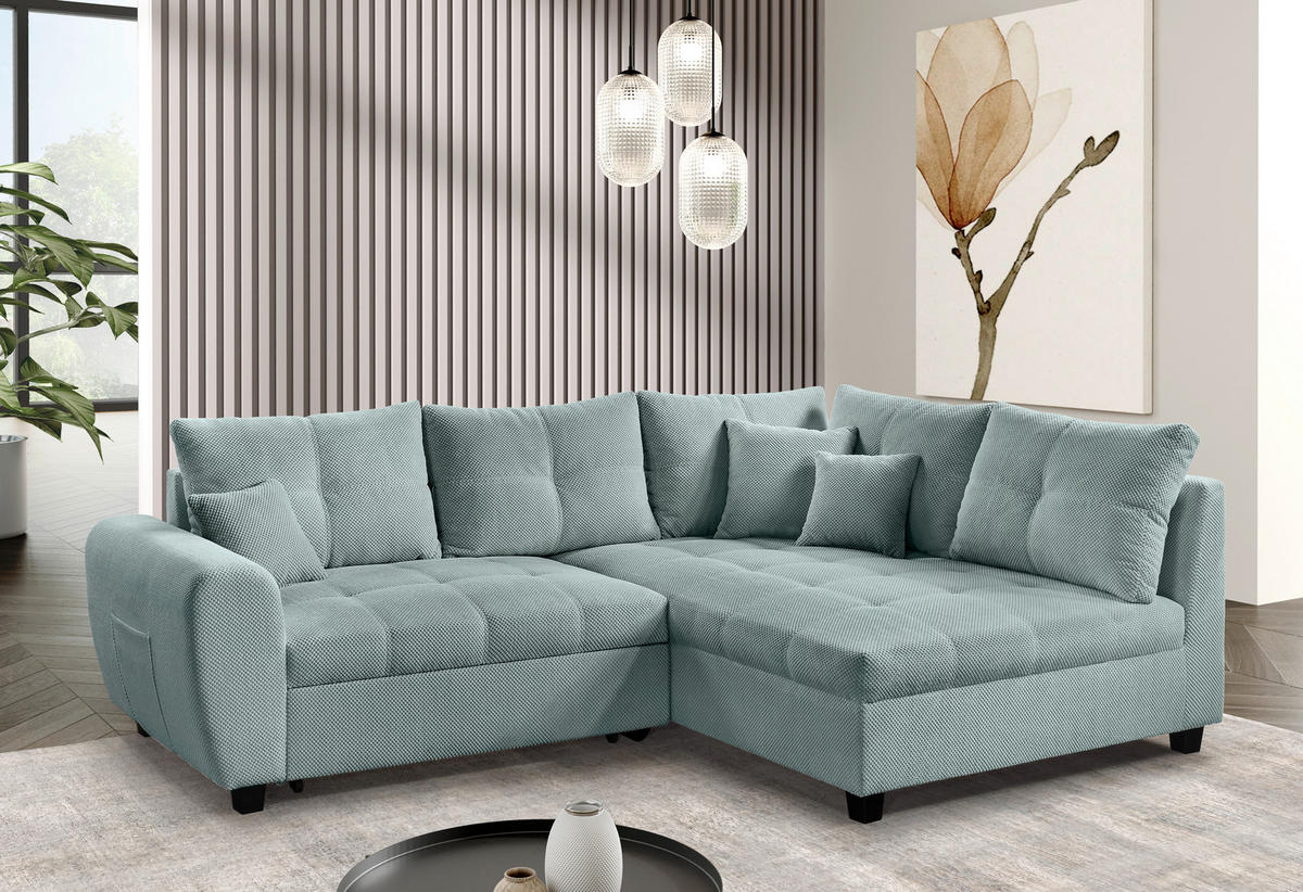 ECKSOFA Mintgrün Plüsch  - Schwarz/Mintgrün, KONVENTIONELL, Kunststoff/Textil (249/175cm) - Carryhome