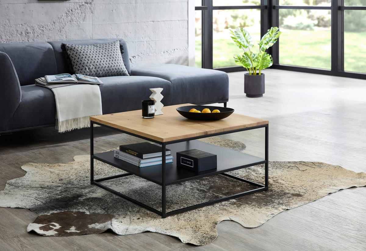 COUCHTISCH in Holz, Metall 75/75/40 cm  - Eichefarben/Schwarz, Design, Holz/Metall (75/75/40cm) - Boxxx