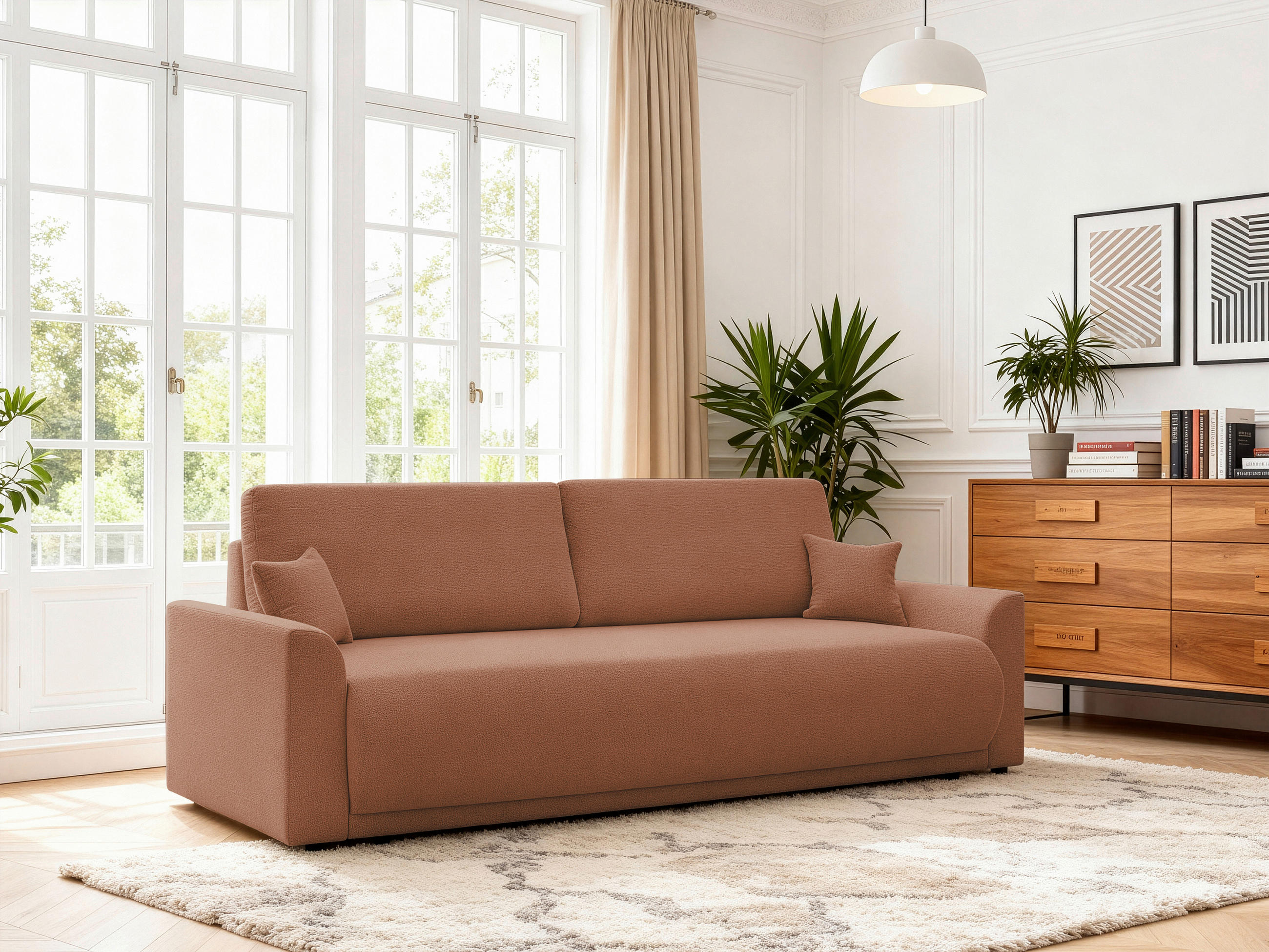 SCHLAFSOFA KIMMY Struktur Rostfarben  inkl. Zierkissen, Rückenkissen, Bettkasten  - Rostfarben/Schwarz, Design, Kunststoff/Textil (234/90/103cm) - P & B