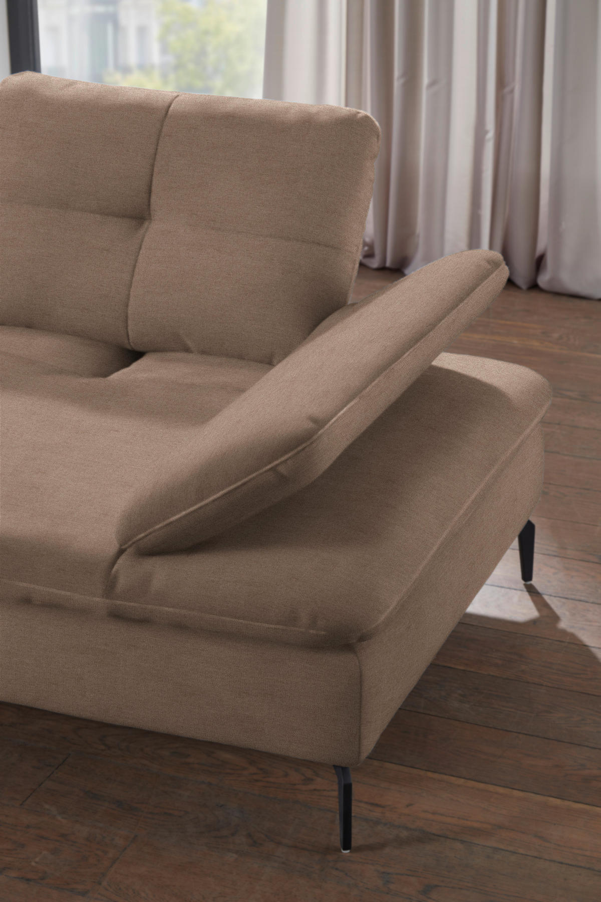 ECKSOFA in Flachgewebe Taupe  - Taupe/Schwarz, Design, Textil/Metall (157/344cm) - Chilliano