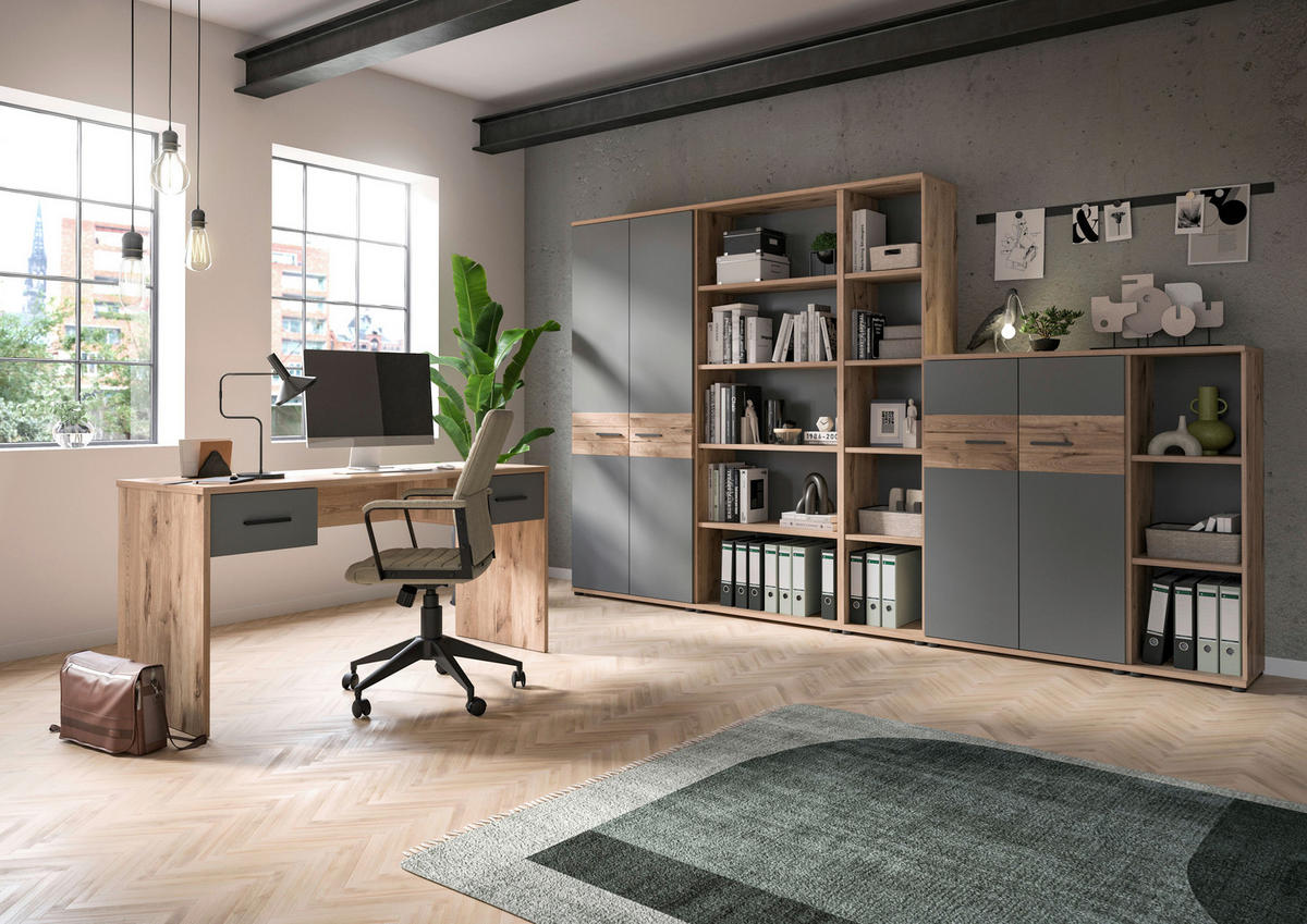 POLICA siva, boje hrasta  drvni materijal  - siva/boje hrasta, drvni materijal (80/199/37cm) - Modern Living
