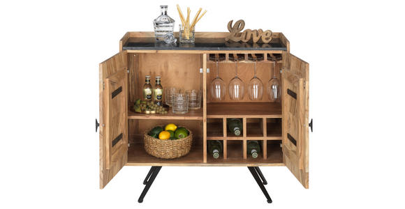 BAR in Schwarz, Akaziefarben - Schwarz/Akaziefarben, Trend, Holz/Stein (88/40/85cm) - Ambia Home