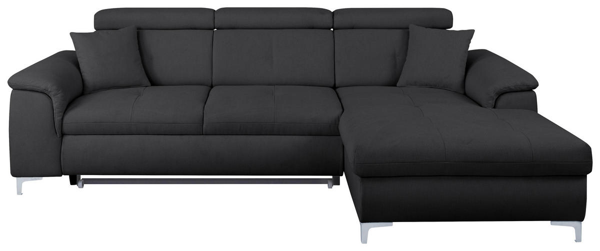 ECKSOFA Dunkelgrau Flachgewebe  - Chromfarben/Dunkelgrau, KONVENTIONELL, Textil/Metall (268/175cm) - Carryhome
