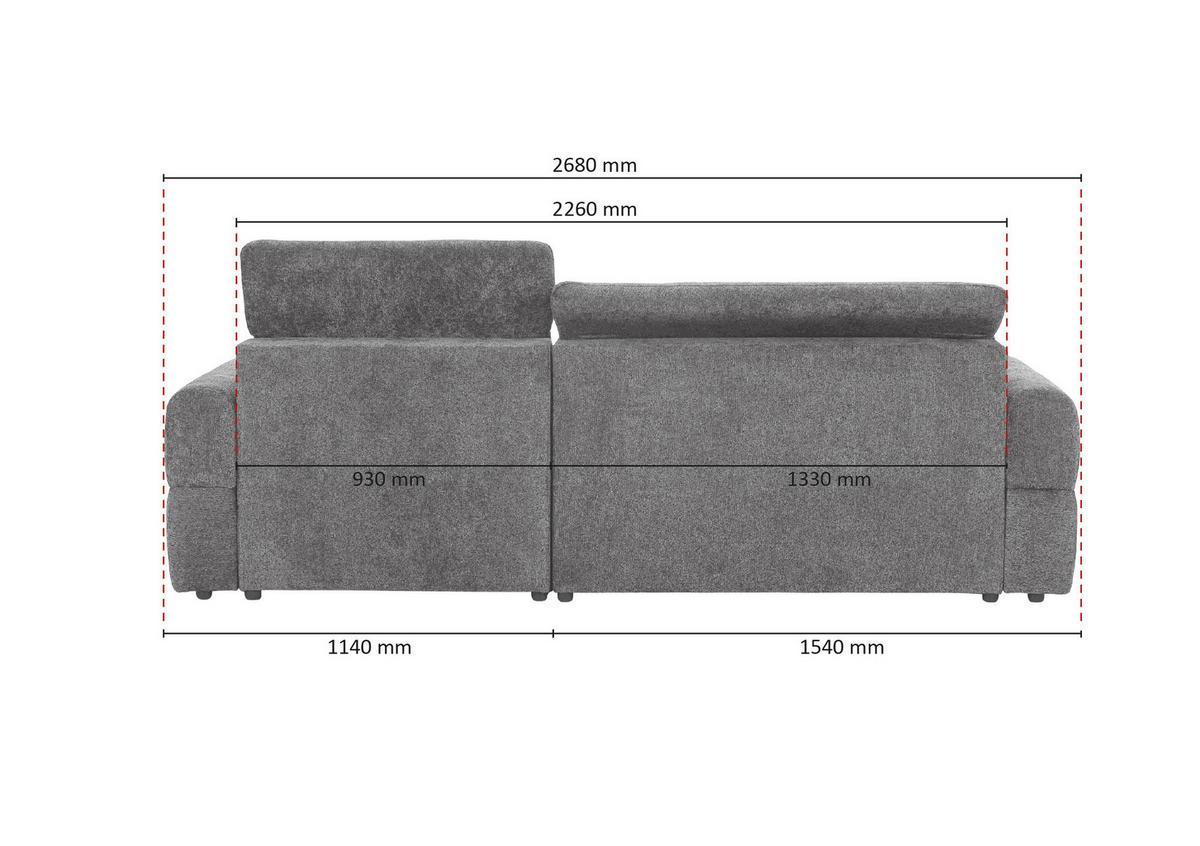 ECKSOFA Beige Chenille Bettkasten, Rücken echt, Kopfteilverstellung, Sitztiefenverstellung  - Beige/Schwarz, MODERN, Kunststoff/Textil (268/165cm) - Carryhome