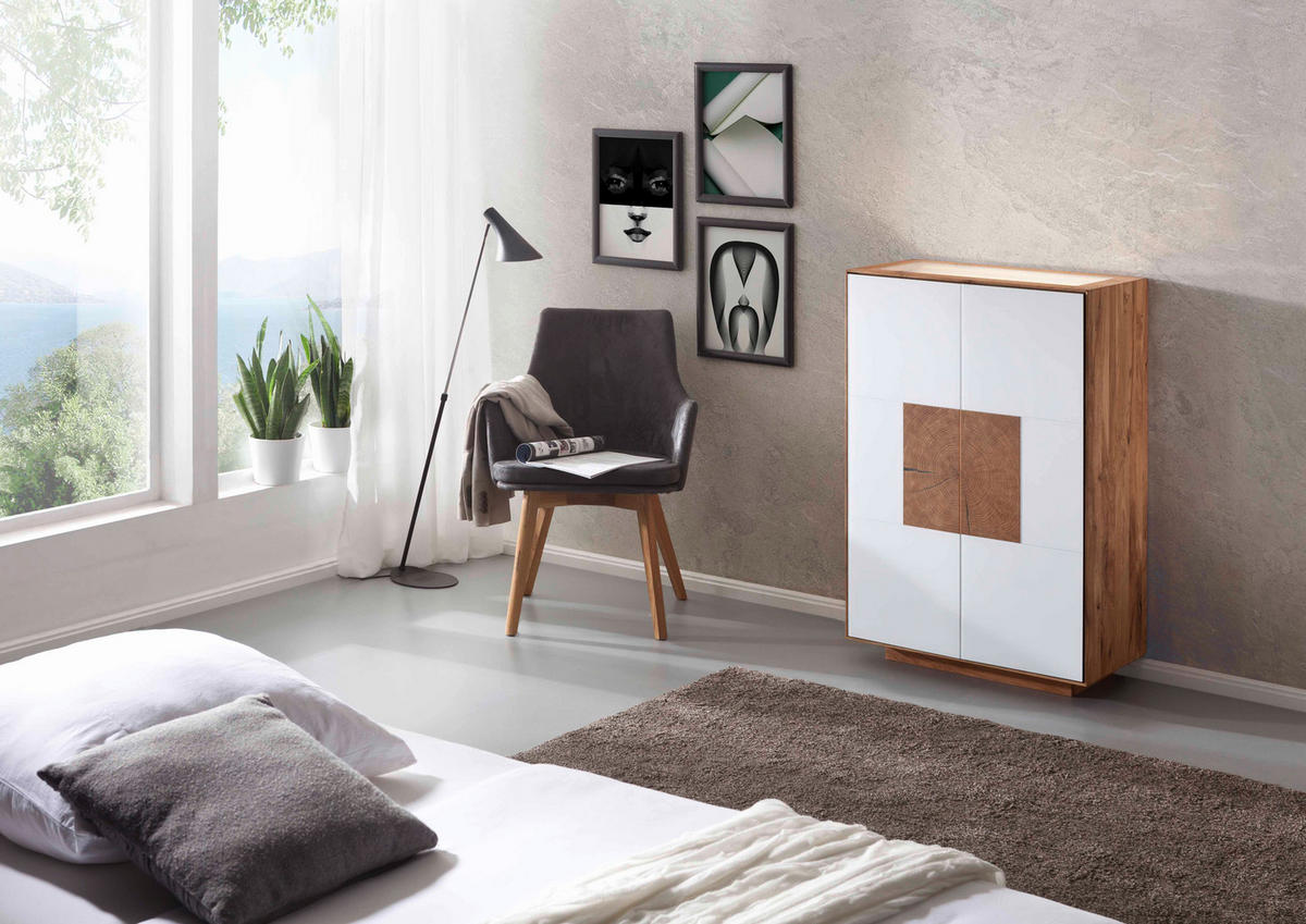 SCHUHSCHRANK Asteiche massiv Weiß, Eichefarben  - Eichefarben/Weiß, MODERN, Glas/Holz (72/112/37cm) - Linea Natura