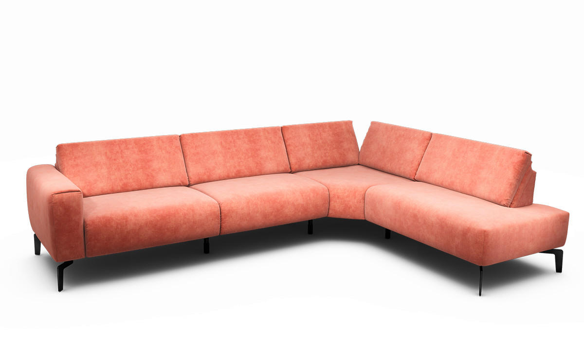 ECKSOFA Cosy Rosa Samt  - Schwarz/Rosa, Design, Textil/Metall (296/213cm) - SENSOO