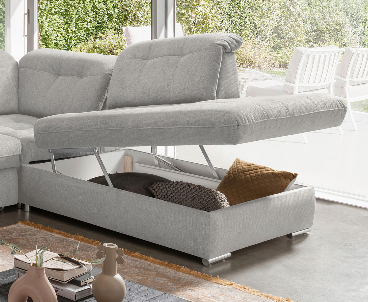 ECKSOFA Flachgewebe Grau  - Chromfarben/Grau, Modern, Textil/Metall (308/254cm) - Livetastic