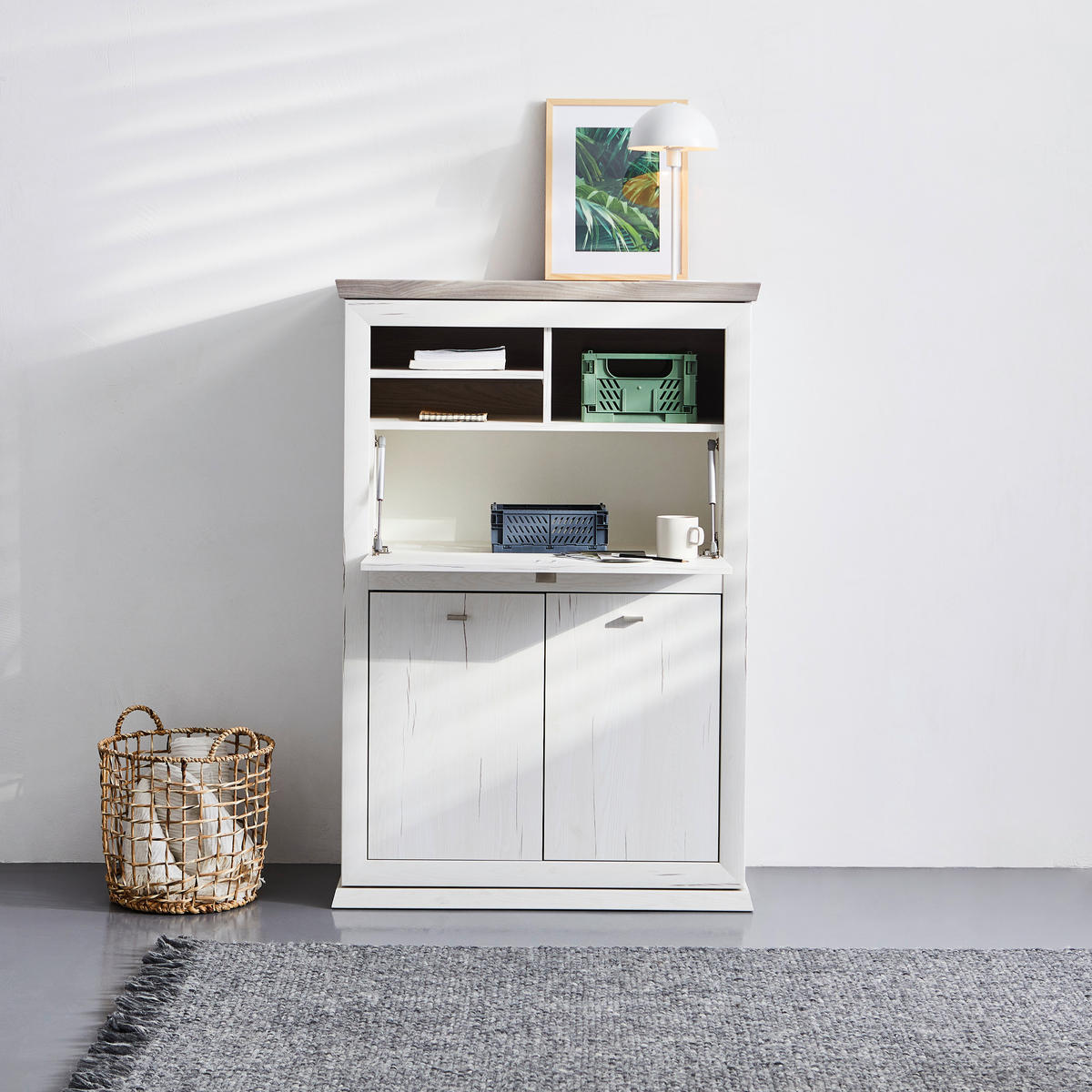 SEKRETÄR in Holzwerkstoff 90,2/134,4/43 cm  - Weiss/Grau, Lifestyle, Holzwerkstoff/Metall (90,2/134,4/43cm) - Hom`in