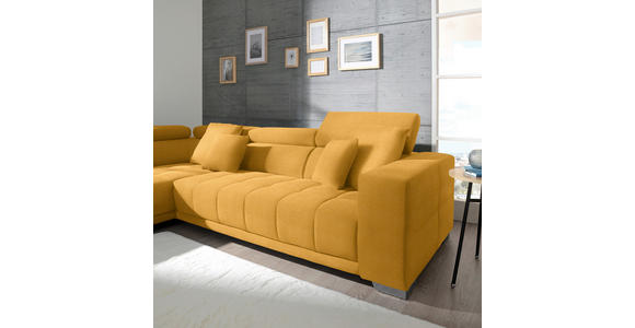 ECKSOFA in Mikrofaser Dunkelgelb  - Chromfarben/Dunkelgelb, Design, Textil/Metall (207/301cm) - Xora