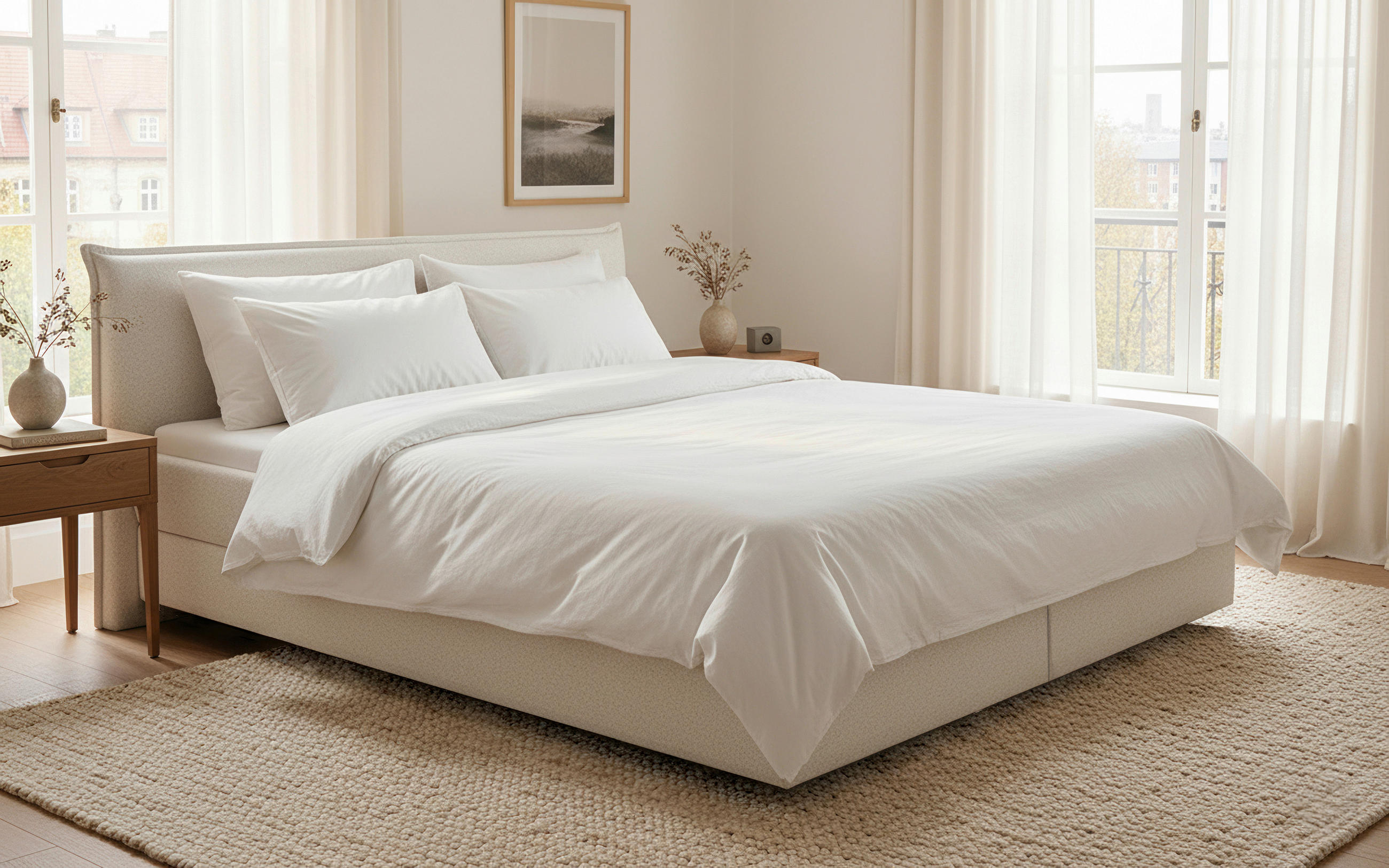 BOXSPRINGBETT 160/200 cm,  in Beige, Matratze, gepolstertes Kopfteil, Topper, H3 + H3 = fest  - Beige/Schwarz, Trend, Textil (160/200cm) - Chameo