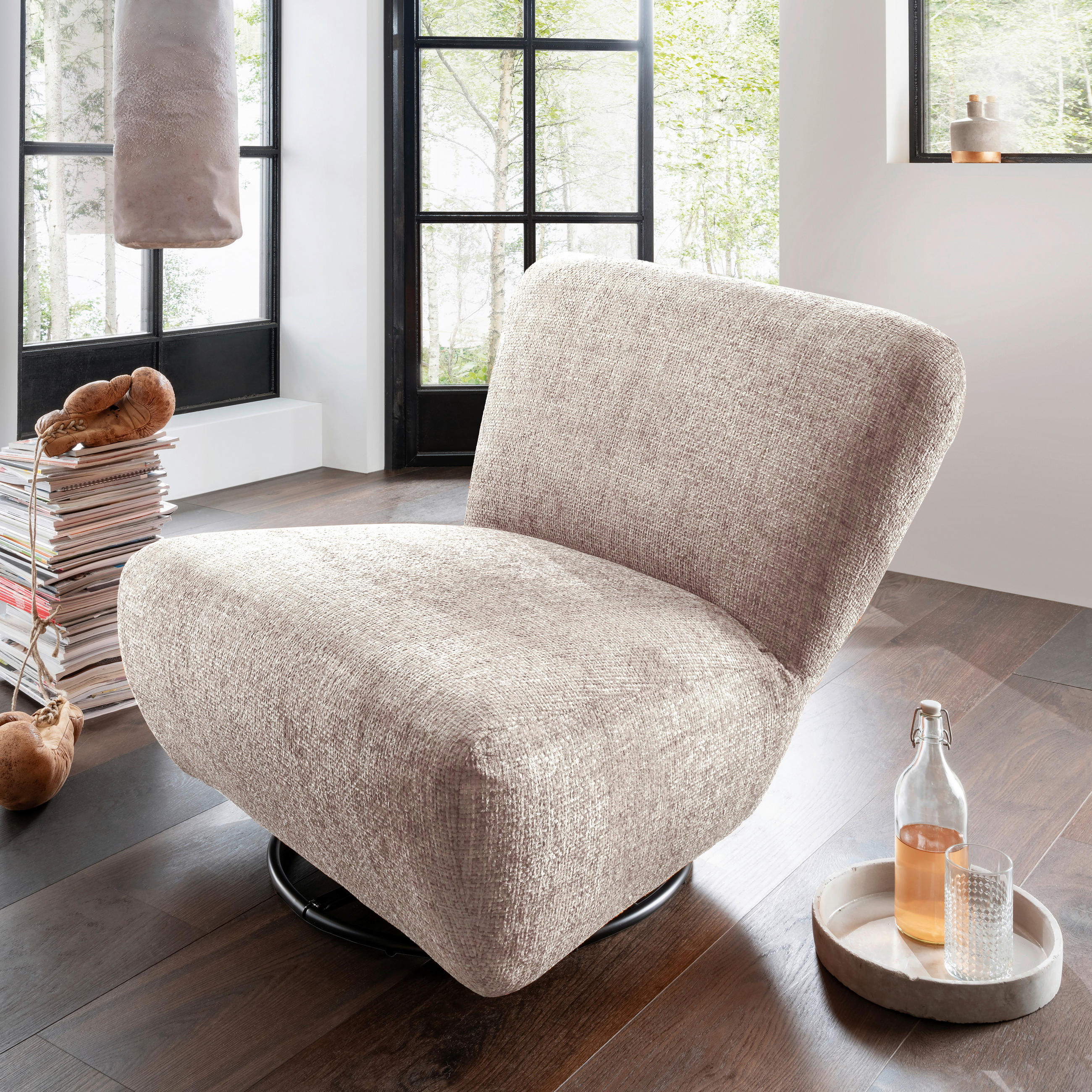 XXL-SESSEL in Struktur Creme  - Creme/Schwarz, Trend, Textil/Metall (95/77/94cm) - Livetastic