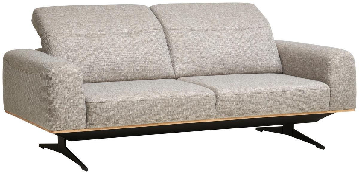 3-SITZER-SOFA in Struktur Beige  - Beige/Schwarz, Design, Holz/Textil (205/76-97/102cm) - Novel