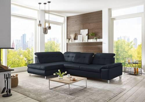 ECKSOFA in Echtleder Dunkelblau  - Dunkelblau, Basics, Leder/Metall (211/309cm) - Beldomo Speed