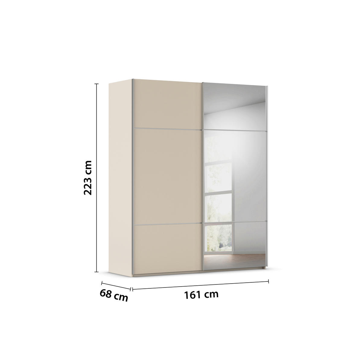 SCHWEBETÜRENSCHRANK in Champagner  - Champagner/Beige, Konventionell, Glas/Holzwerkstoff (162/223/68cm) - Novel