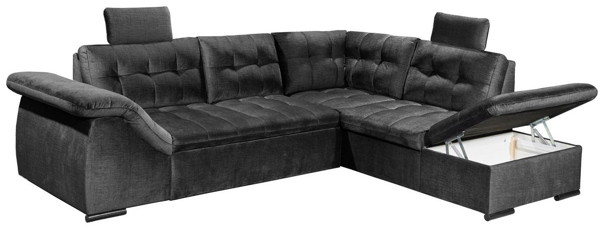 ECKSOFA in Mikrovelours Schwarz  - Schwarz, Konventionell, Kunststoff/Textil (283/217cm) - MID.YOU