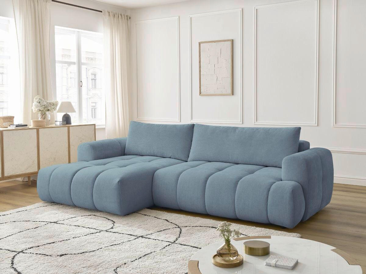ECKSCHLAFSOFA FUJI Leinenoptik Hellblau  inkl.  - Schwarz/Hellblau, MODERN, Kunststoff/Textil (160/292cm)