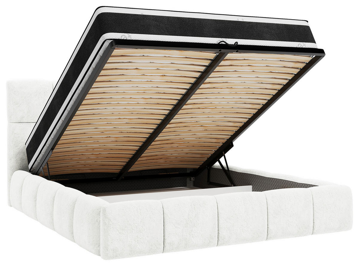 Polsterbett Cherry Microfaser 160/200 cm,  in Weiß, Lattenrost, Bettkasten,  - Schwarz/Weiß, MODERN, Holz/Holzwerkstoff (160/200cm) - MID.YOU